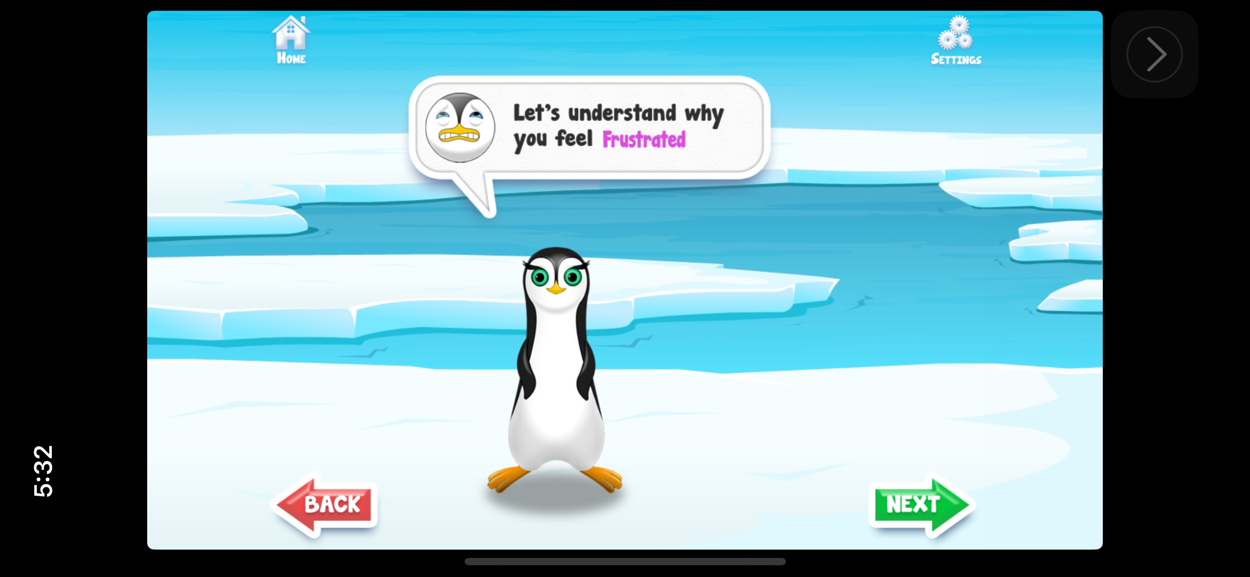 A penguin character speech bubble in the app