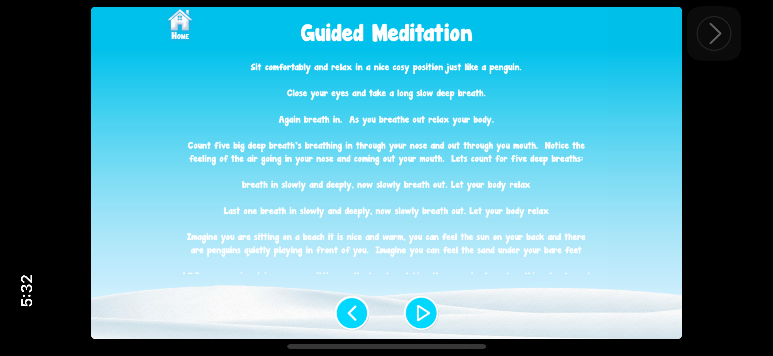 Guided meditation screen.